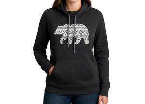 winter bear cowl neck long sleeve gray white hoodie sweatshirt size medium